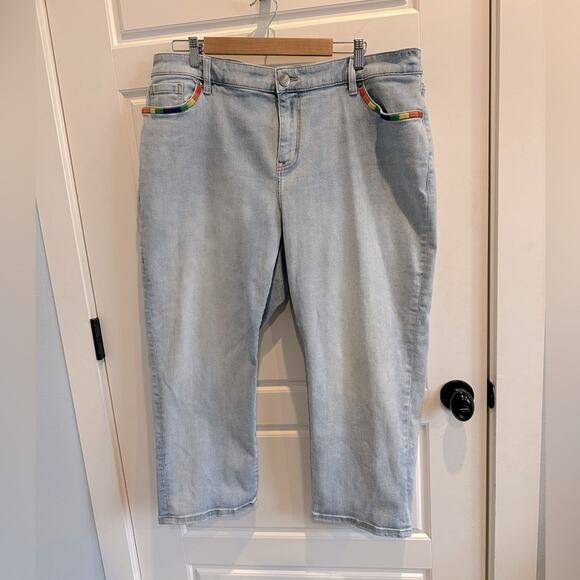 Lane Bryant Signature Fit Boyfriend Crop Capri Denim Pants - Pride Embroidered - Picture 1 of 7